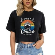 Seaside Memories: 2024 Family Cruise Souvenir Fashionable Summer Women's Style Crop t shirt