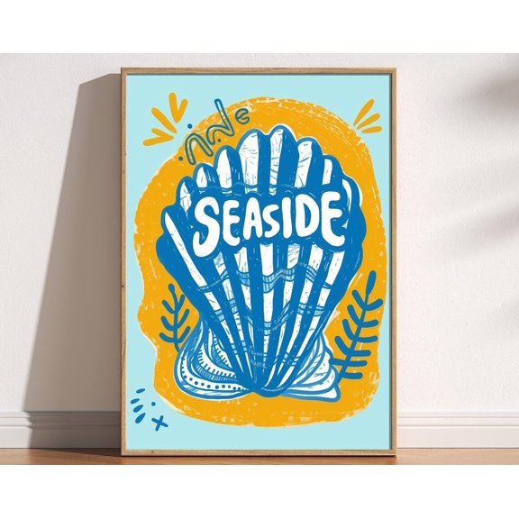 Seaside Modern Aesthetic Summer Print, Retro Poster, Abstract Modern Classic Seaside Decor, Hand Drawn Trendy Sea Shell Art, Coastal Ocean Wall Art, Modern Wall Decor, 8x12 UNFRAMED