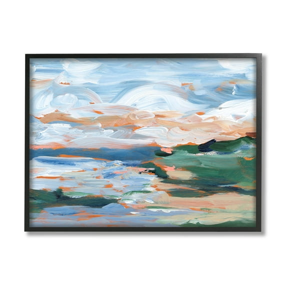 Seaside Modern Landscape Scene Landscape Painting Black Framed Art Print Wall Art