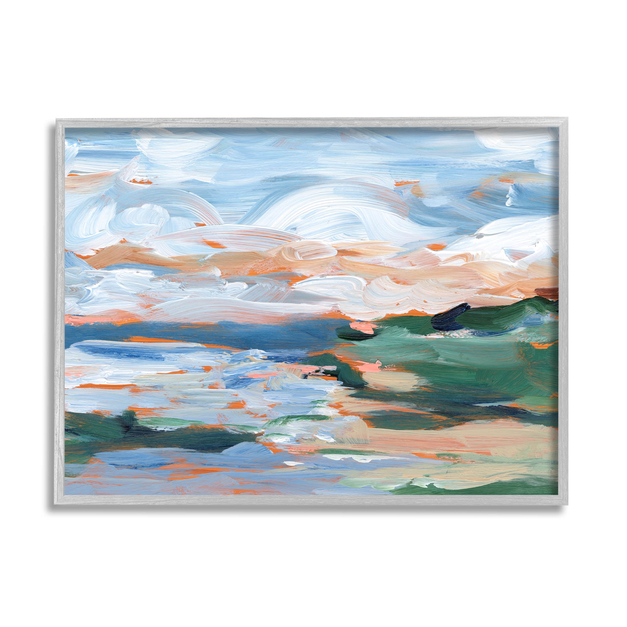 Seaside Modern Landscape Scene Landscape Painting Gray Framed Art Print Wall Art