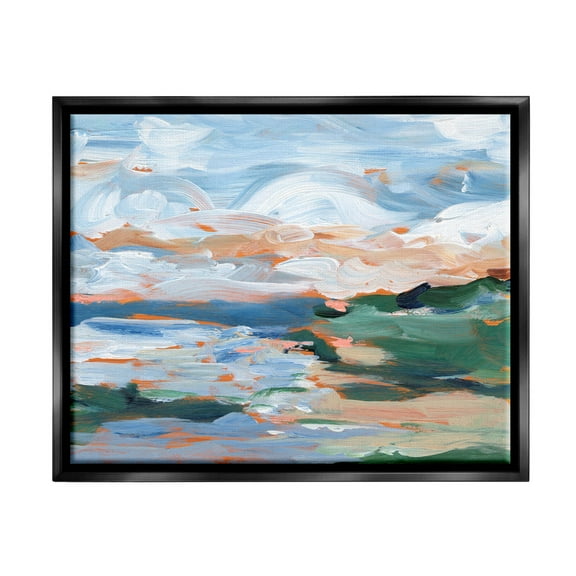 Seaside Modern Landscape Scene Landscape Painting Jet Black Framed Art Print Wall Art