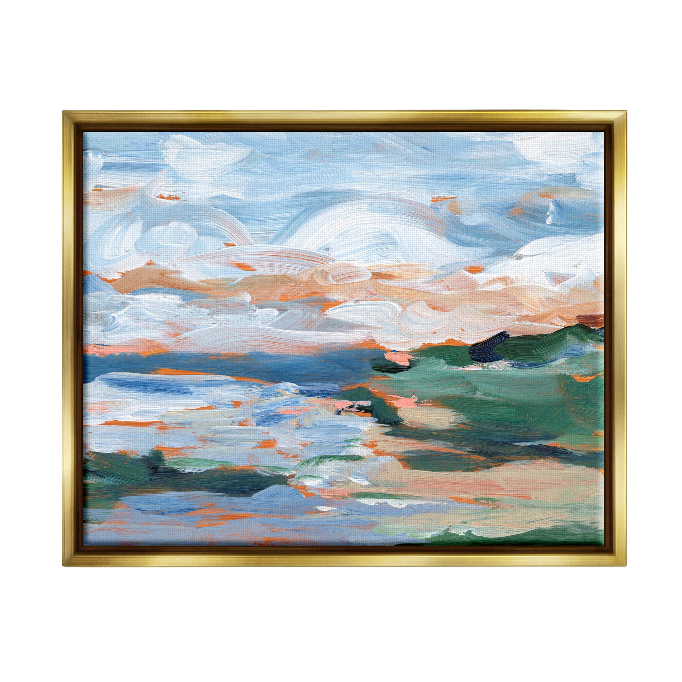 Seaside Modern Landscape Scene Landscape Painting Metallic Gold Framed Art Print Wall Art