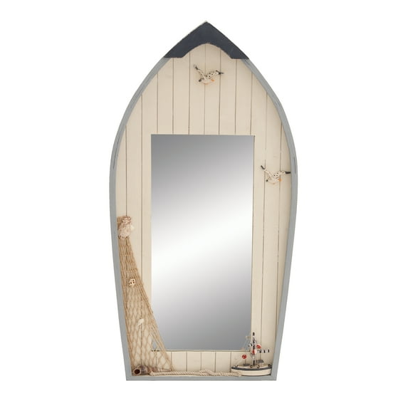 Seaside Nautical Row Boat Mirror Decor With Fishing Net