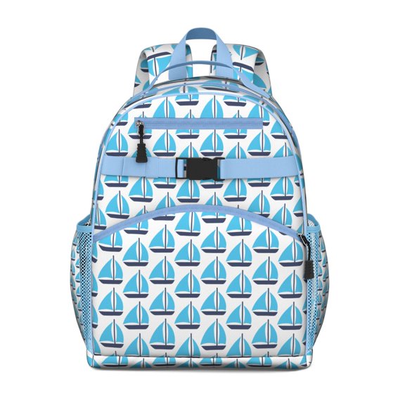 Seaside Nautical Students Backpack with Anchor, Boat, Coastal Marine, Ocean Waves, Lighthouse and Tropical Beach Theme