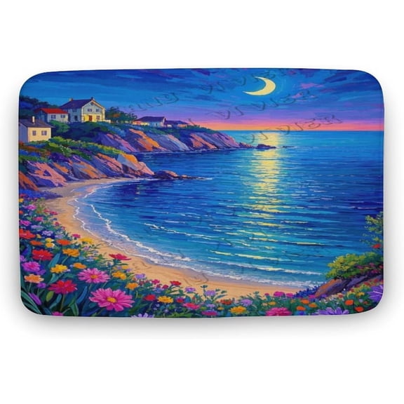 Seaside Night View Beach Decor Bath Rug, Soft Plush Microfiber Mat for Home Decor Lovers, Patio, Bedroom, or Office, Summer Gift, 16x24 in