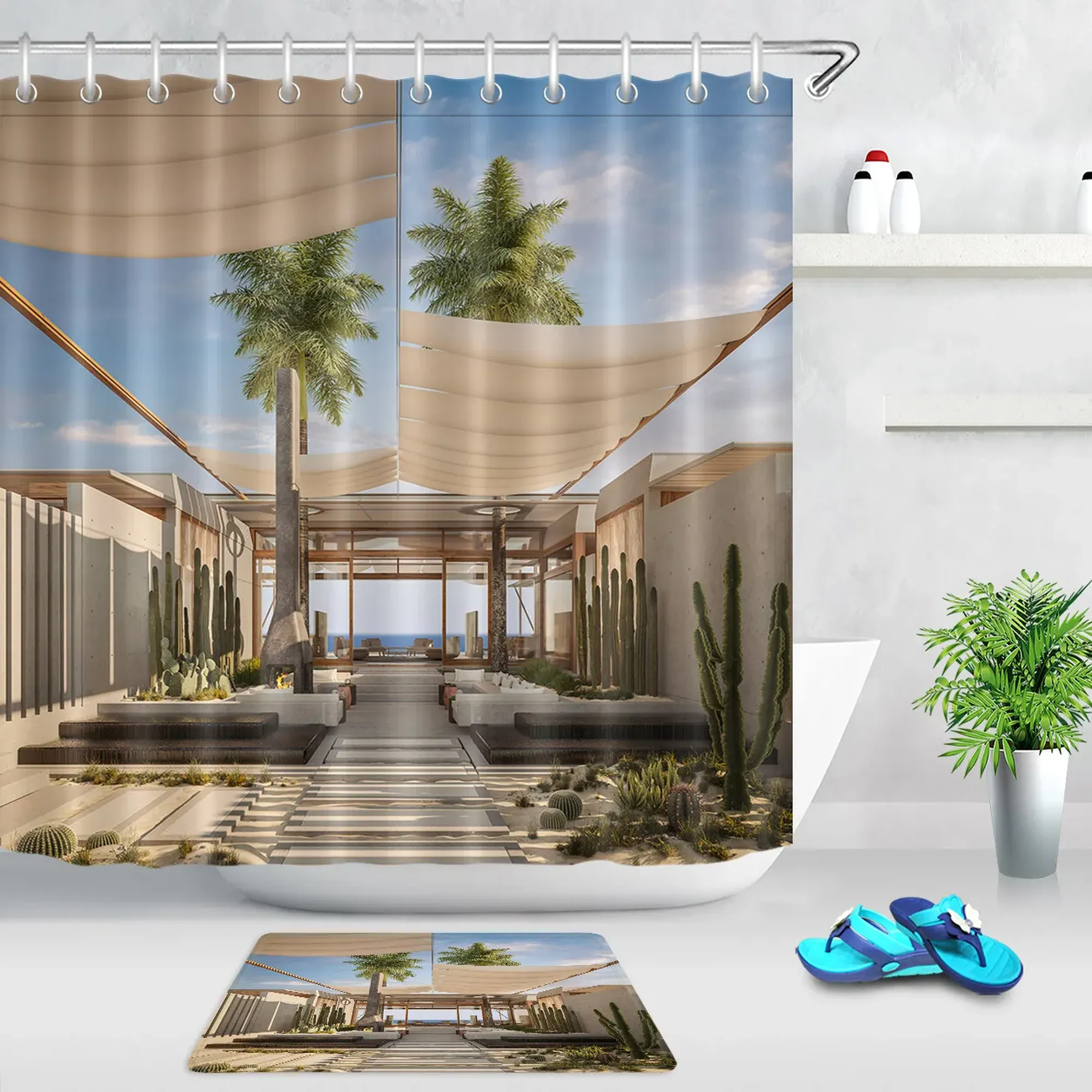 Seaside Oasis WaterRepellent Shower Curtain