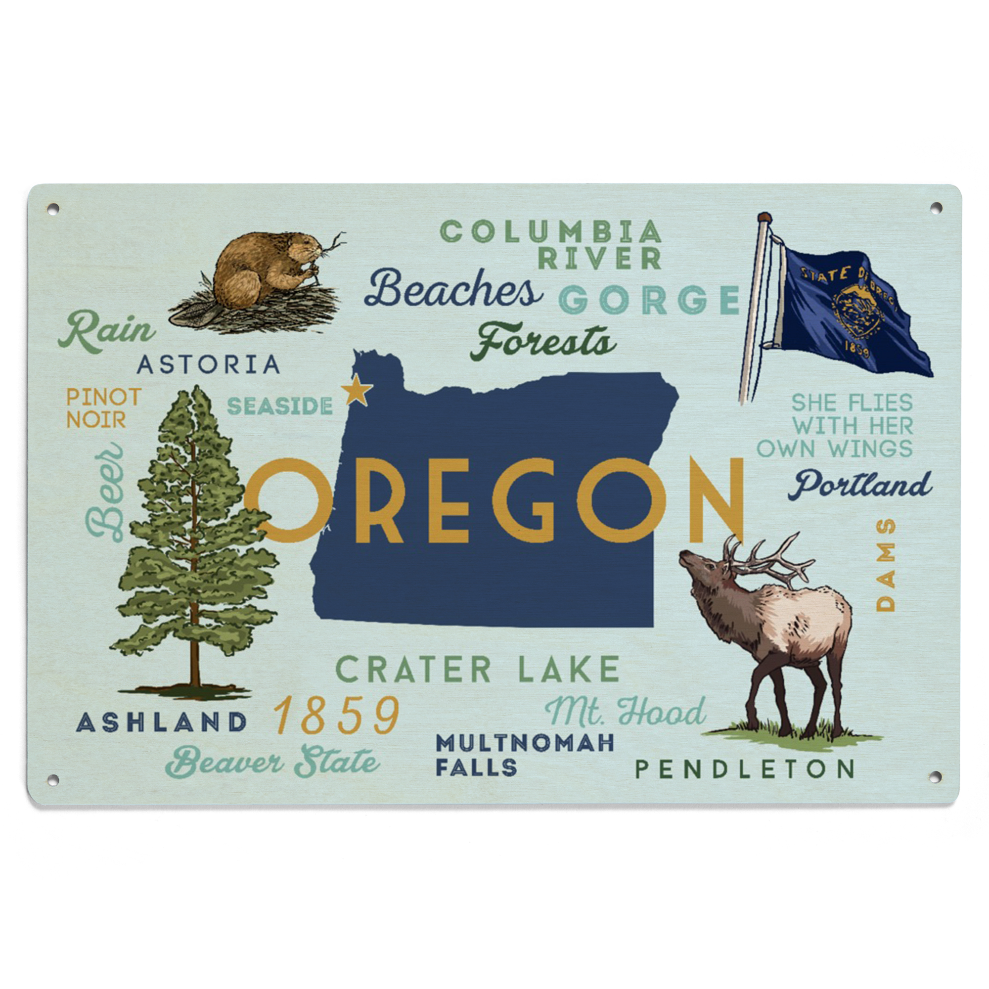 Seaside, Oregon, The Oregon Life, Typography and Icons Birch Wood Wall ...