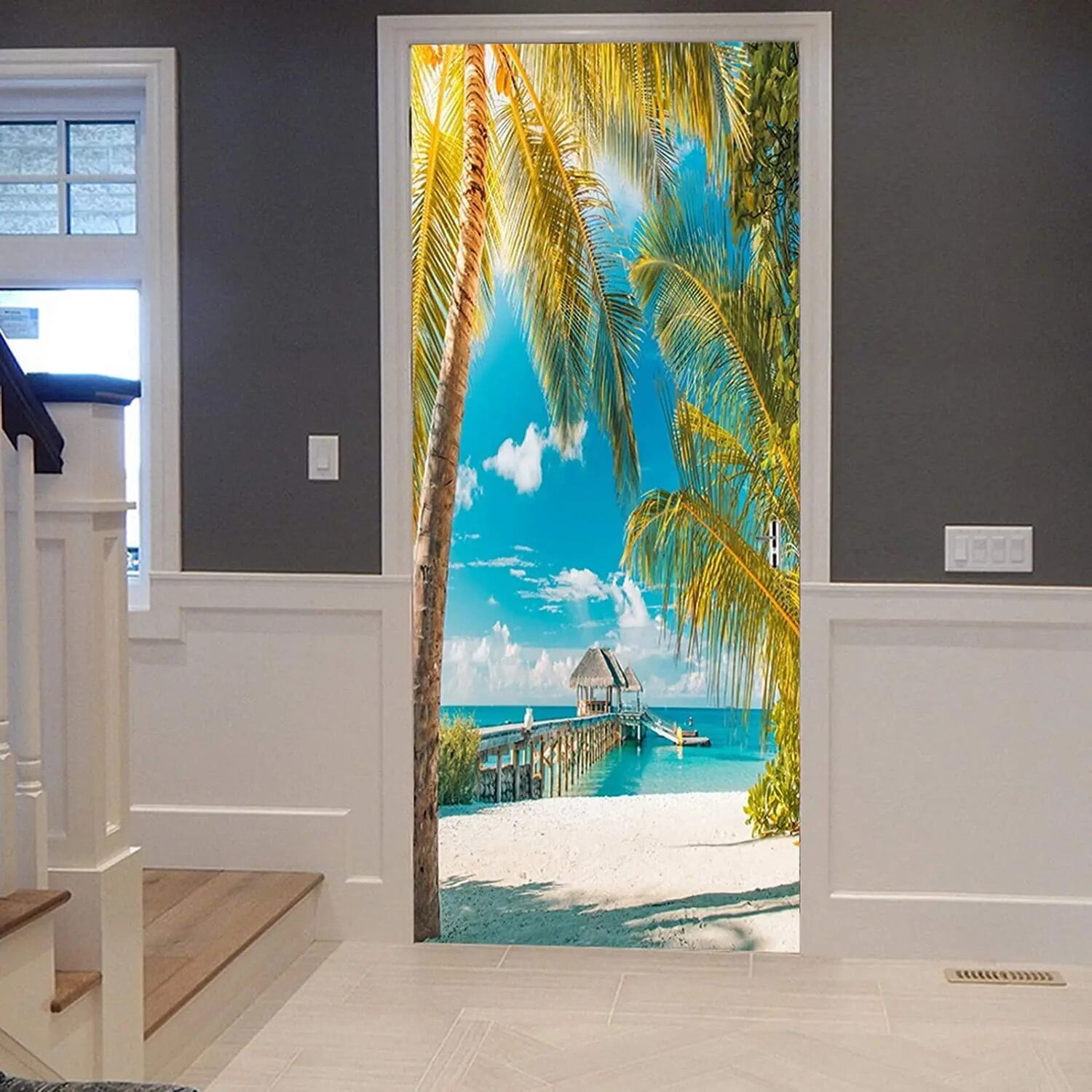 Seaside Palm Tree Door Stickers Hawaii Ocean Scenery Door Sticker