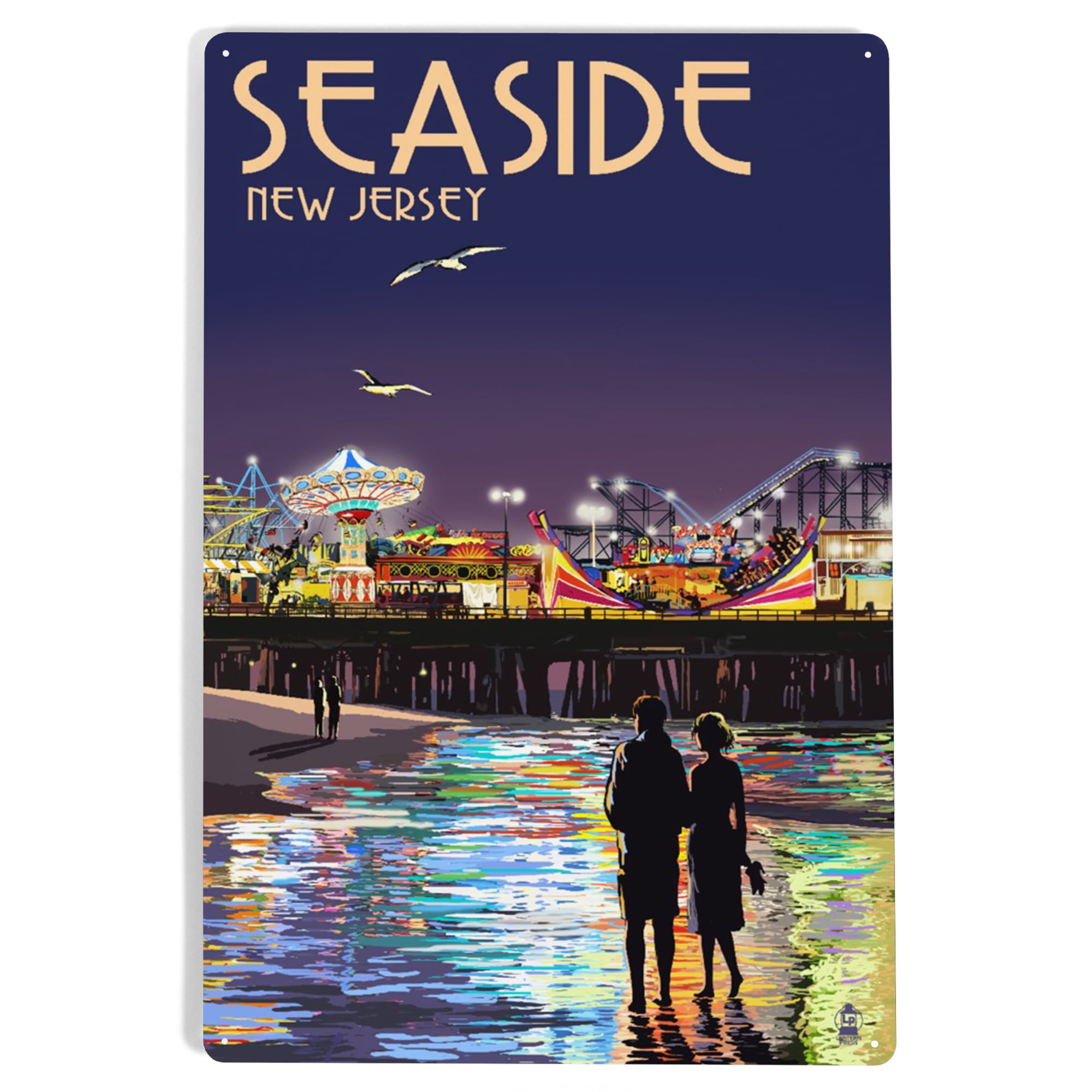 Seaside Park, Pier and Rides at Night (12x18 Aluminum Art, Indoor ...