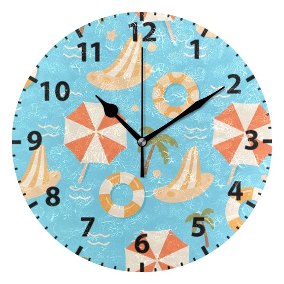 Seaside Pattern Wall Clock 10in Round Artistic Oil Painting Home Decor Desk Table Clock