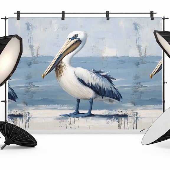 Seaside Pelican Backdrop for Photoshoot, Photography Photo Studio Background Wall Backdrop, Blue Rustic Art Ocean Birds Back Drop Banner Panel for Portraits Wedding Party Live Streaming Decor 7x5Ft