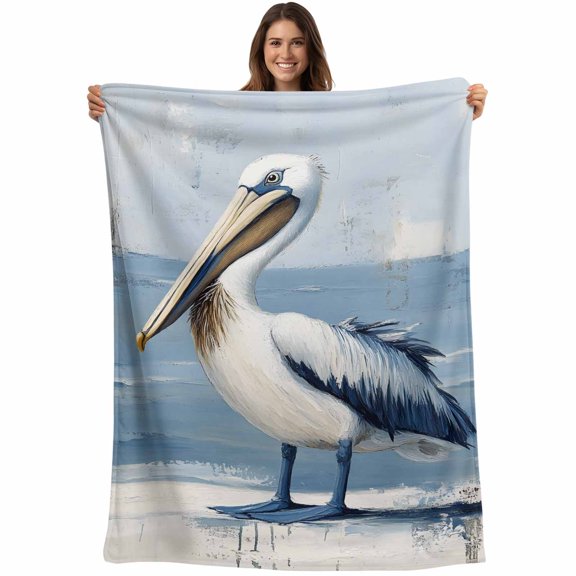 Seaside Pelican Blanket Soft Cozy Warm Throw Blanket for Couch, Plush Fuzzy Flannel Fleece Blankets for Sofa, Blue Rustic Art Ocean Birds Bed Blankets Lightweight Gifts for Women, 30"x40"