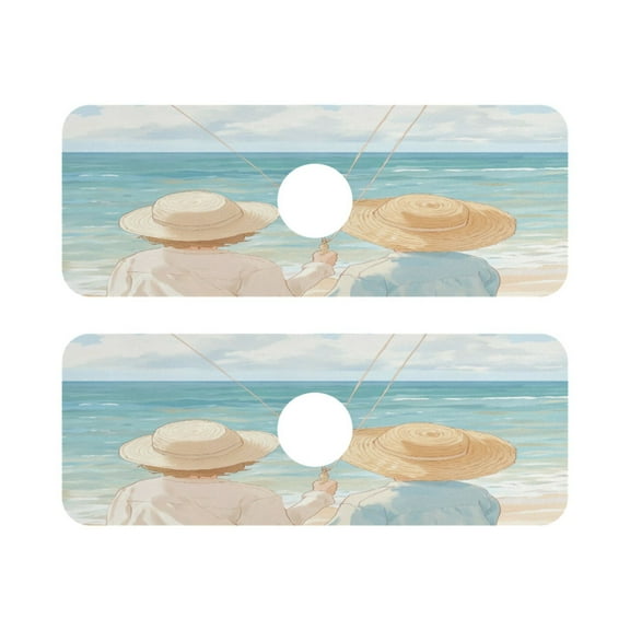 Seaside Quick Dry Silicone Algae Faucet Pad 14.7x5.4in 2 Pack Absorbent Mat for Kitchen Sink, Bathroom Countertop