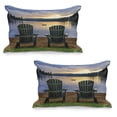 thumbnail image 1 of Seaside Quilted Pillowcover Set of 2, 2 Wooden Chairs on Relaxing Lakeside at Sunset Algonquin Provincial Park Canada, Standard Queen Size Pillow Cover for Bedroom, 30" x 20", Navy Green, by Ambesonne, 1 of 1