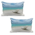 thumbnail image 1 of Seaside Quilted Pillowcover Set of 2, Maldivian Beach Sunbed at Seashore Sunny Day Travel Destination Picture, Standard Queen Size Pillow Cover Bedroom, 36" x 20", Turquoise Off White, by Ambesonne, 1 of 1