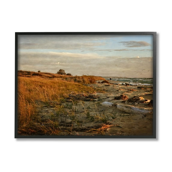 Seaside Reeds Coastal Scene Landscape Photograph Black Framed Art Print Wall Art