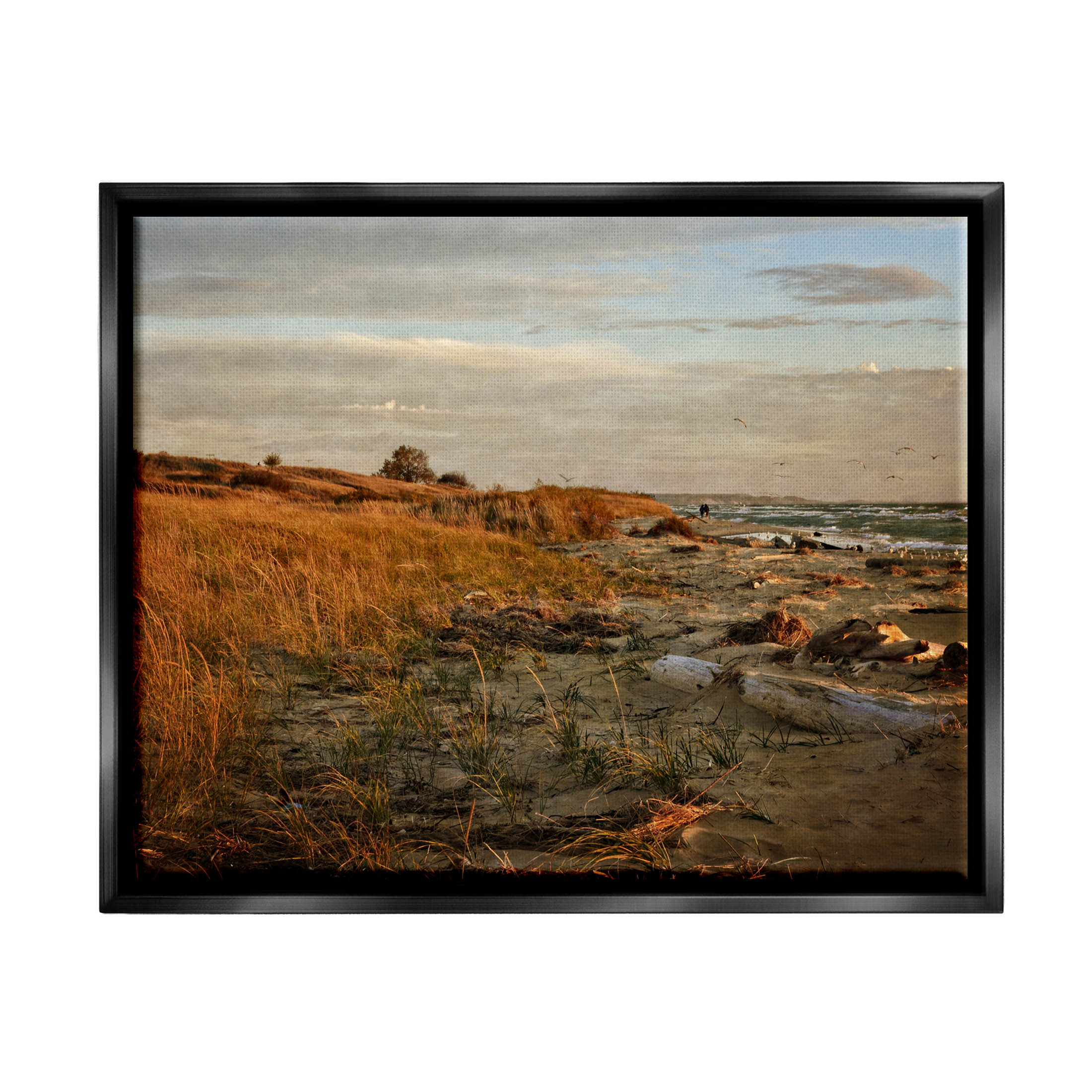 Seaside Reeds Coastal Scene Landscape Photograph Jet Black Framed Art Print Wall Art