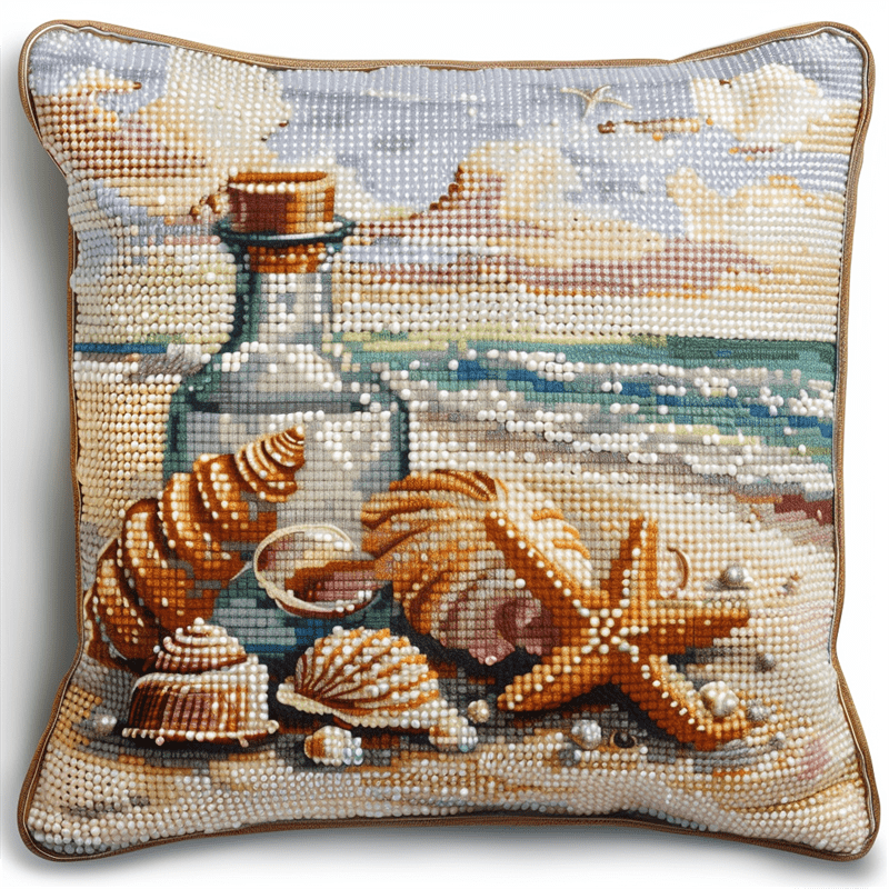 Seaside Scenery Cross Stitch Pillow Case Kits for Adults , 45X45cm , DIY Handmade Embroidered for Home Decor (11ct)
