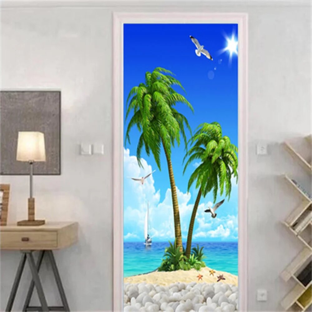 Seaside Scenery Door Stickers Ocean Beach Wallpaper Decal Hawaii Sea