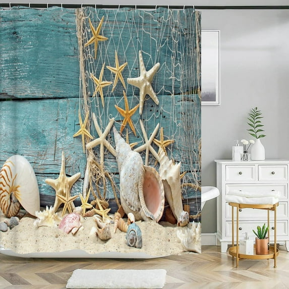 Seaside Scenic Beach Shells Shower Curtains Bathroom Curtain Frabic Waterproof Polyester Bath Curtains for Bathroom 180x180cm