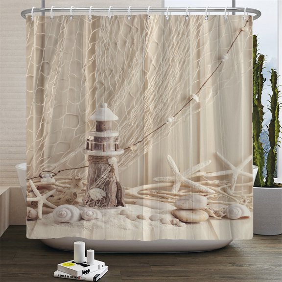 Seaside Scic Sea Beach Shells Printed Shower Curtain Bathroom Curtains Frabic Wa