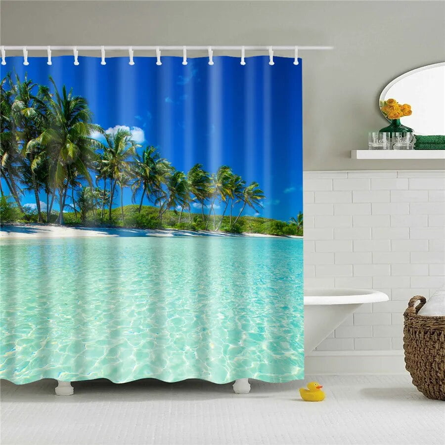 Seaside Sea Beach Sea Wave Coconut Tree Shower Curtains Bathroom ...
