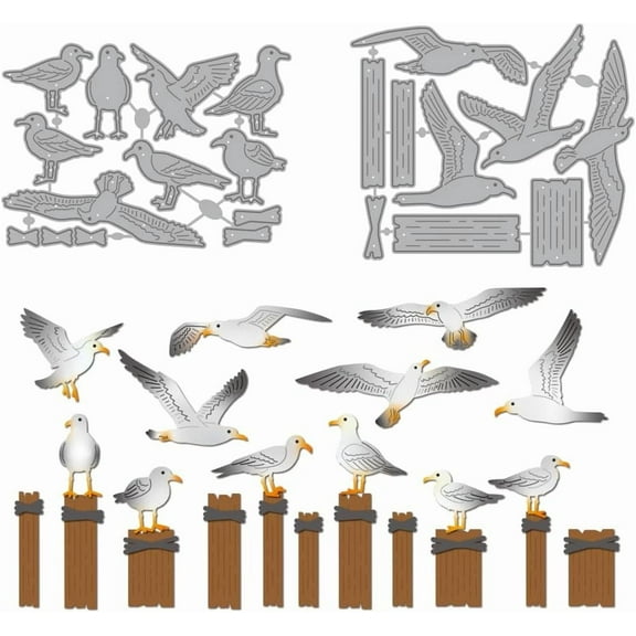 Seaside Seagull Metal Die Cuts Summer Birds Cutting Dies Stencil Wooden Pile Embossing Scrapbooking Cuts Template for DIY Scrapbooking Craft Card Making Album Gift Decor