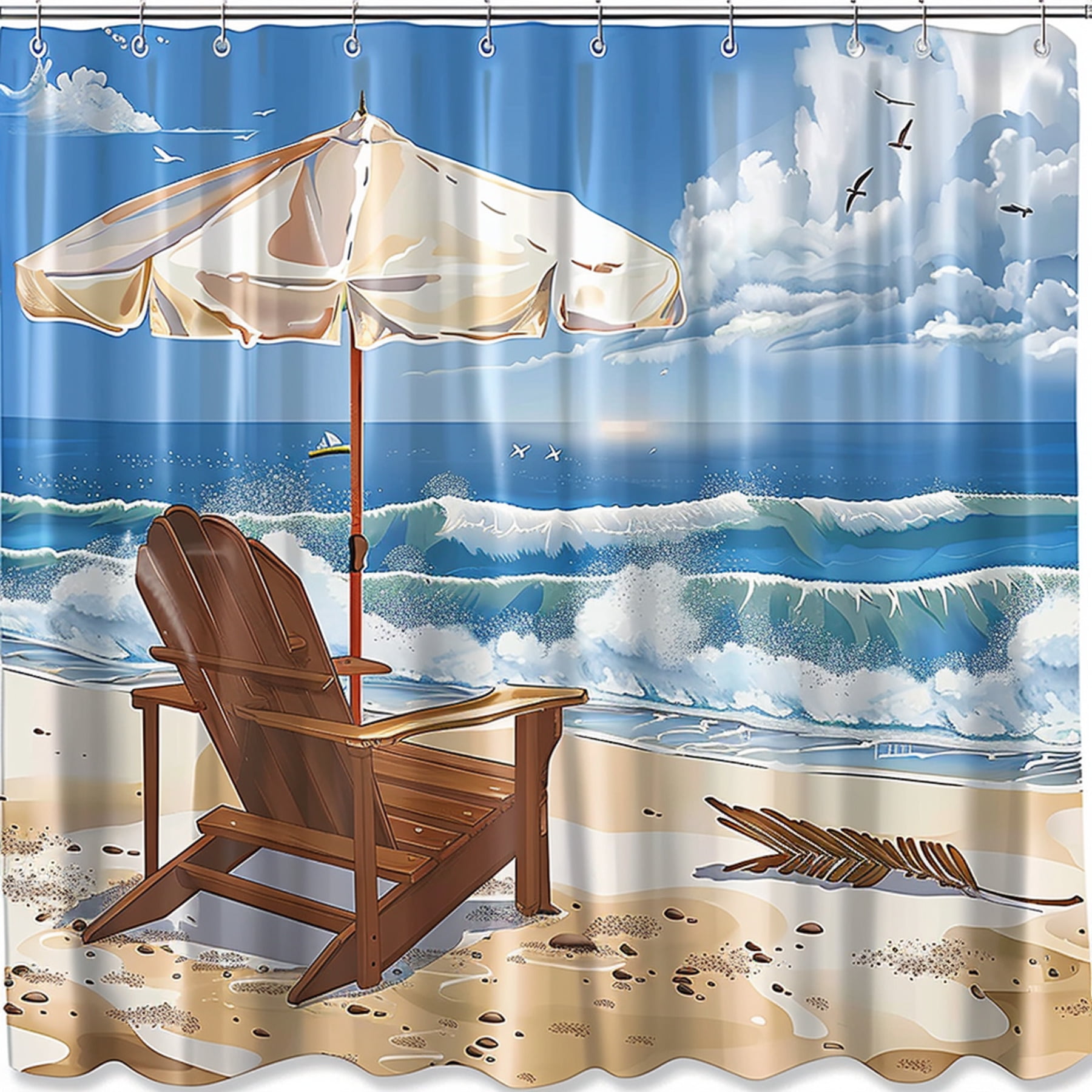 Seaside Serenity: Beach Umbrella and Chair Shower Curtain Relaxing ...
