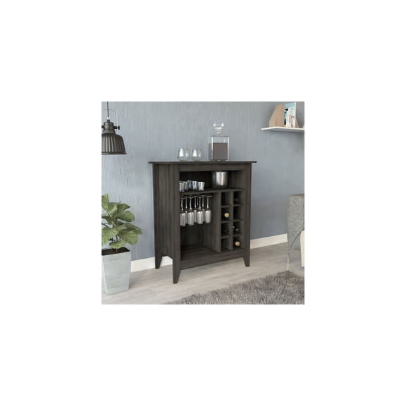 Seaside Serenity Espresso Bar Cabinet Laminate Build 38.07" x 17.72" x 32.48" One Open Shelf with Wine Rack Storage and Single Drawer