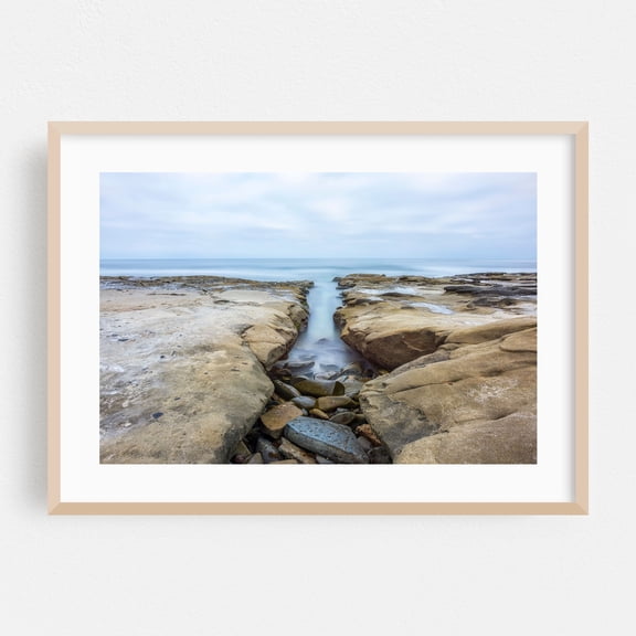 Seaside Serenity Flow - Photography Coastal Seascape Ocean Minimalist Nature Waves Beach Oak Framed Wall Art Print 5 x 7 inches