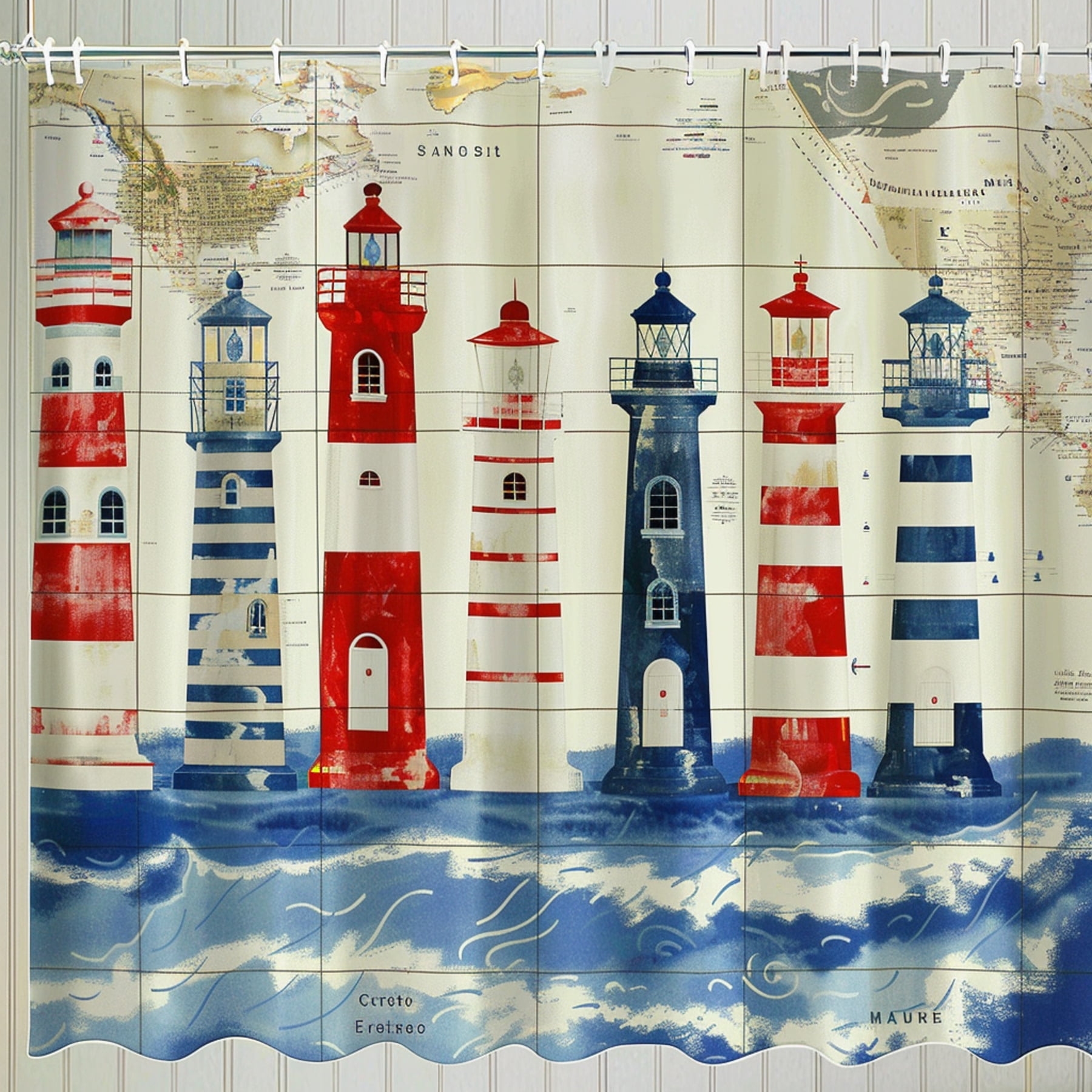 Seaside Serenity Majestic Lighthouses on Nautical Map Vibrant Oil