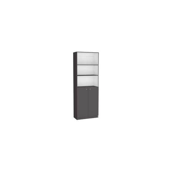 Seaside Serenity Matt Gray White 2-Door Bookcase 11.77" x 27.95" x 71.1" Featuring Concealed Multi-Tier Shelving with Clean Modern Look