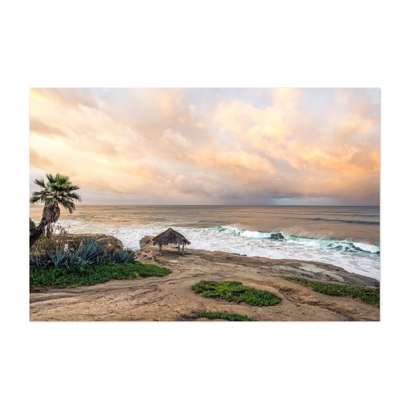 Seaside Serenity At Sunrise - San Diego California Photography Beach Coast Sunset Ocean Palm Tree Seascape Tropical Unframed Wall Art Print 24 x 36 inches