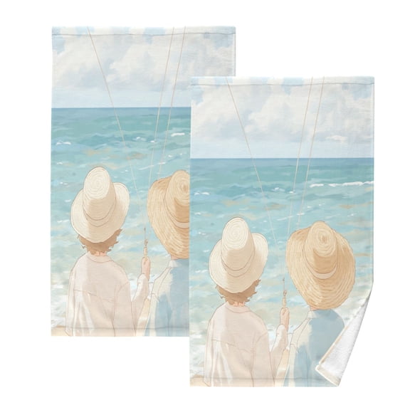 Seaside Set of 2 Pure Cotton Towels, 16'' x 28'', Highly Absorbent and Soft