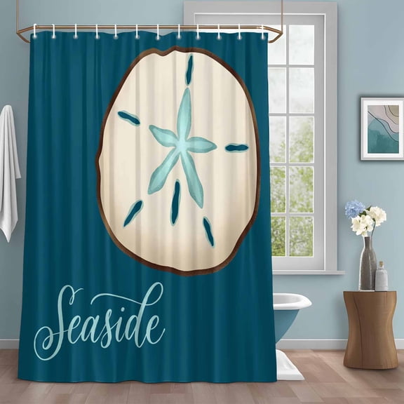 Seaside Shell Shower Curtains for Bathroom, Vintage White Shell Teal Green Texture Washable Fabric Shower Curtain with Hooks Waterproof Bathroom Decor Sets, 72 x 72 Inches