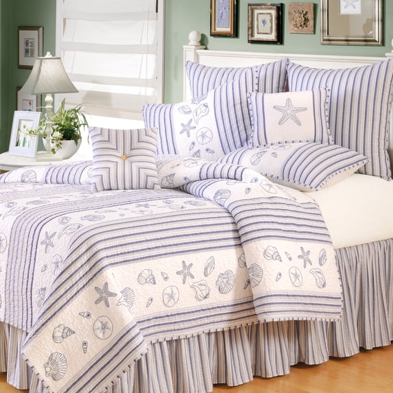 Seaside Shells Nautical Coastal Full and Queen Cotton Lightweight Machine Washable Reversible Quilt