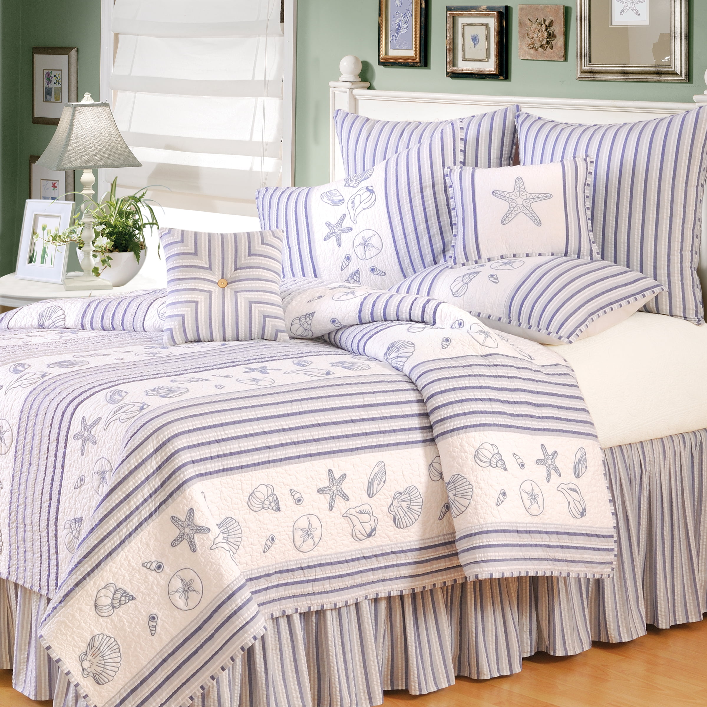 Seaside Shells Nautical Embroidered Cotton Standard Sham Set
