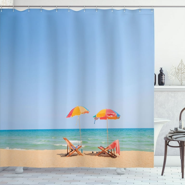Seaside Shower Curtain, Beach Chair Umbrella on the Beach Leisure