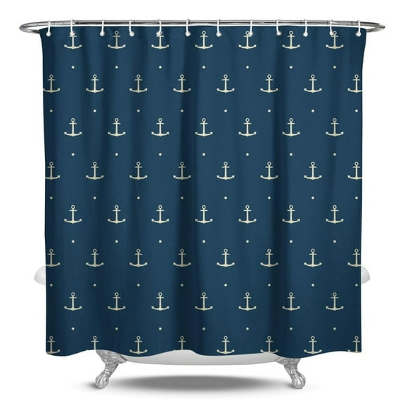 Seaside Shower Curtain Coastal Map & Beacon Print - Hotel Style Waterproof Bath Curtain, Quick-Dry, Rust-Resistant Grommets, Durable Polyester Fabric 84x72 Inches