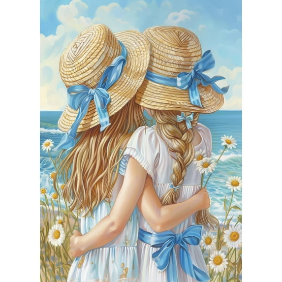 Seaside Sisters Hug Together DIY 5D Diamond Art Paint with Full Drill Round Diamond Gems Painting by Number Kits for Adults Art Craft Home Wall Decor 15.8x19.8in(1)