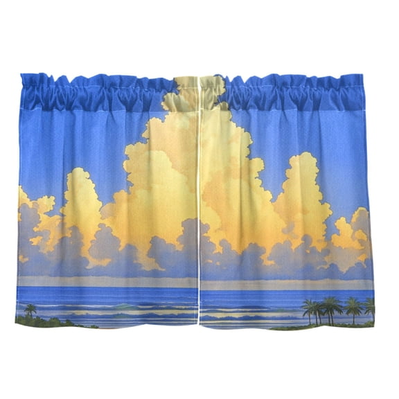 Seaside Sky 27"x24" Linen Look Cafe Curtain Set with Privacy and UV Protection