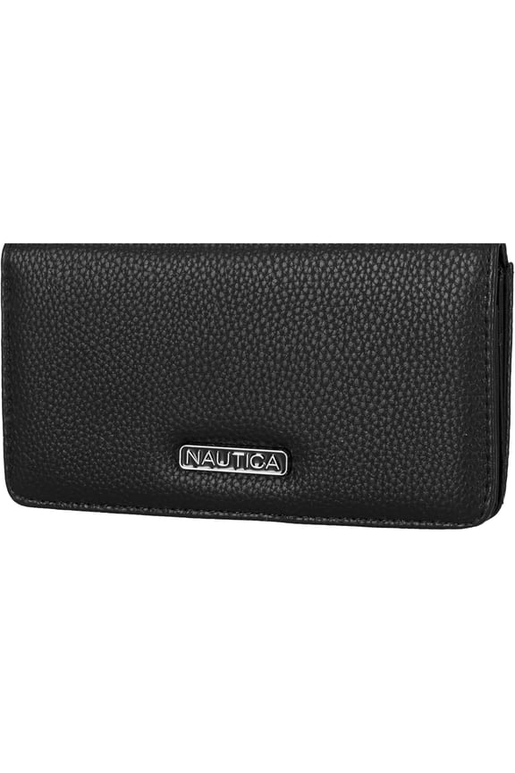 Seaside Slim Womens Wallet RFID Blockg Credit Card Holder, Co Purse, Checkbook Organizer Clutch, Small Vegan Leather Wallet for Travel, Black (Pebble)