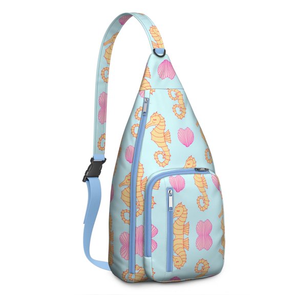 Seaside Sling Pack - Cute Shell Collection & Marine Life Pattern, Lightweight Breathable Chest Bag for Beach Vacations & Tropical Travel