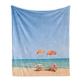 thumbnail image 1 of Seaside Soft Flannel Fleece Blanket, Beach Chair Umbrella on the Beach Leisure Time Tourist Attractions Photo Print, Cozy Plush for Indoor and Outdoor Use, 70" x 90", Turquoise Beige, by Ambesonne, 1 of 5