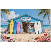 Seaside Souvenir Shop 500 Piece Jigsaw Puzzle for Adults, Surfboard Coastal Artwork, 20.5 x 15 IN