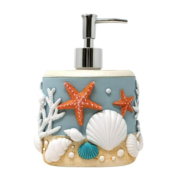 Seaside Splendor Pump Bottle Dispenser 3D Resin Pump Bottle with Seashells & Starfish Nautical Design for Hand soap, or Lotion, Ocean-Inspired Bathroom Accessories, & Guest Bath Coastal Dcor