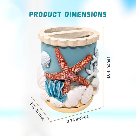 Seaside Splendor Toothbrush Holder  Beautifully Detailed 3D Ocean Elements, Seashells, Starfish, Premium Resin for Coastal Bathrooms, Guest Baths, Beach-Themed Dcor, and Nautical Home Accessories