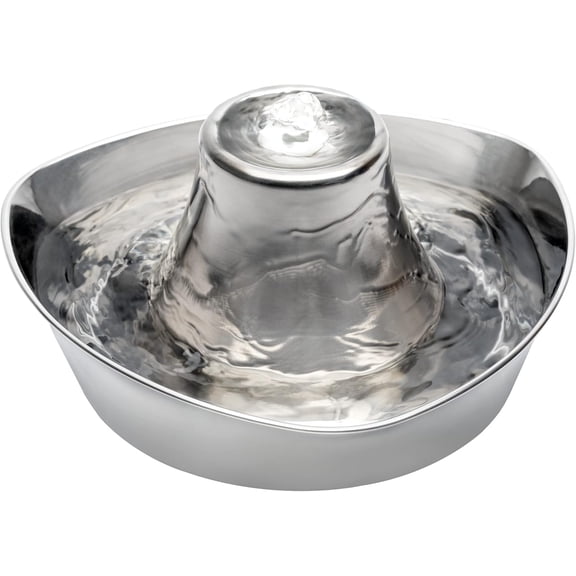 Seaside Stainless Steel Cat & Dog Fountain, 60 Oz Water Capacity - 2 Water Filters & 1 Pump Included, Soothing Flow for Pets, Scratch-and Rust-Resistant Material - Quiet Motor