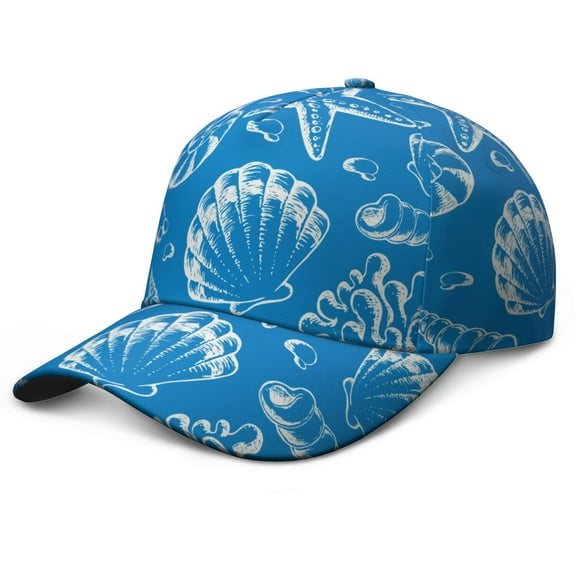 Seaside Starfish Baseball Cap – Coral Fish and Tropical Sea Creatures Print Hat, Vintage Nautical Marine Dad Hat for Beach Travel Men Women