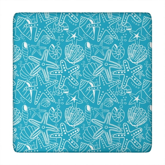 Seaside Starfish Elastic Table Cover, Square Snug Fit Washable Tablecloth, Soft Wrinkle-Free Fabric, Windproof for Picnics, Tropical Ocean Theme for 34x34 Tables